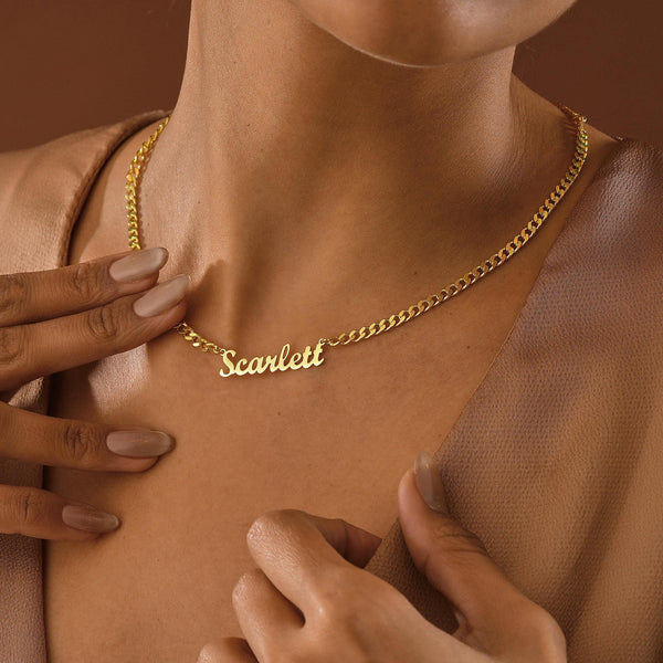 14K Gold Curb Chain with Name Necklace , Personalized Name Necklace , Gold Curb Chain , Personalized Jewelry , Gold Cuban Chain , Gold Chain