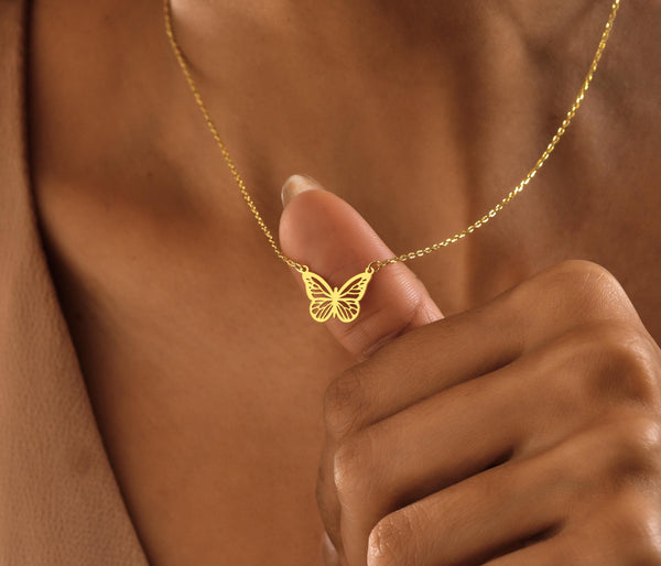 14K Gold Butterfly Necklace , Dainty Gold Necklace , Minimalist Jewelry  , Necklace for Women , Handmade Jewelry , Birthday Gift , Butterfly