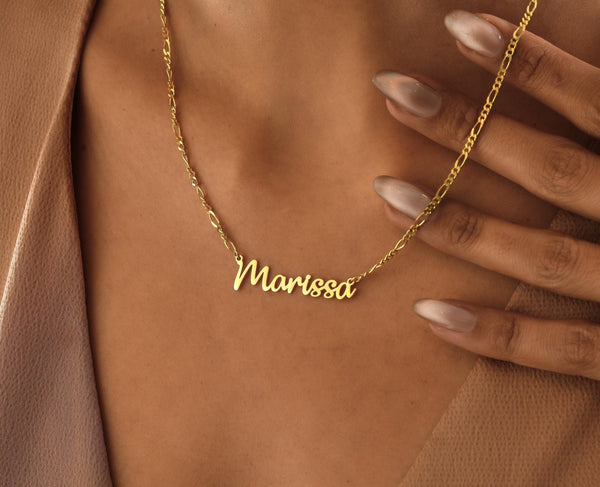 14K Gold Figaro Chain with Name Necklace , Custom Name Necklace , Gold Figaro Chain , Handmade Jewelry , Gold Chain Necklaces , Gold Chain