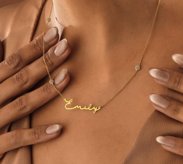 14K Gold Diamond Chain with Name Necklace , Personalized Name Necklace , Diamond Necklace , Diamond Station Necklace , Gold Chain with Name