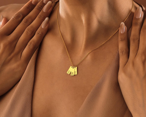 14K Gold Custom Bar Tag Initial Necklace , Name Tag Initial Necklace , Personalized Tag Necklace , Gold Charm Necklace,Gold Initial Necklace