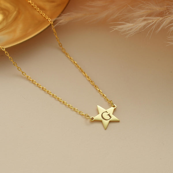 14K Gold Tiny Star Necklace , Personalized Star Necklace , Initial Necklace , Letter Necklace , Birthday Gift for Kids , Kids Necklace  Gift