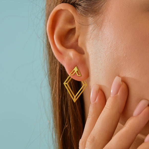 14K Gold Ear Jacket Rhombus Earrings , Gold Earrings , Geometric Earrings, Dainty Earring , Wedding Gifts , Bridesmaids Gift , Gifts for Her