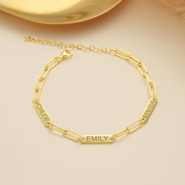 14K Gold Link Chain Bar Bracelet ,  Family Name Bracelet for Women , Gold Chain Bracelet , Bridesmaid Gifts, Wedding Gifts , Event Bracelets