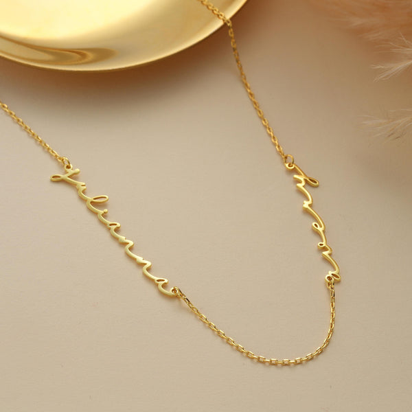 14K Gold Family Name Necklace , Multiple Name Necklace , Gifts for Mom , Necklaces for Women , Two Name Necklace , Double Name Necklace ,