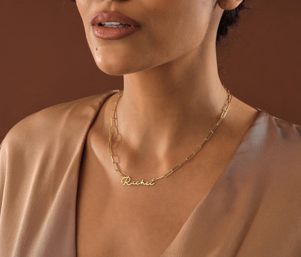 14K Gold Link Chain with Name Necklace , Gold Name Necklace , Paperclip Chain Necklace , Personalized Jewelry , Gold Link Chain , Gold Chain