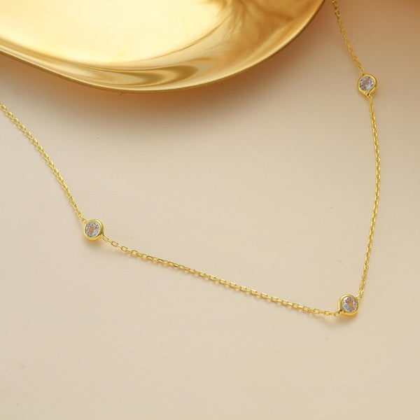 14K Gold Diamond Station Necklace , Diamond Chain Necklace , Gold Chain Choker , Everyday Chain , Necklaces For Women , Chain Necklaces Gift