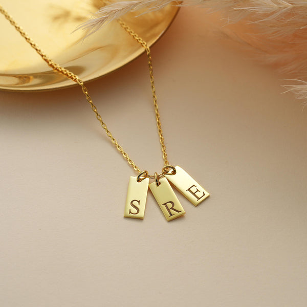 14K Gold Personalized Bar Tag Name Necklace , Dainty Initial  Engraved Tags Pendant , Personalized Jewelry , Anniversary Gift for Wife ,Gift