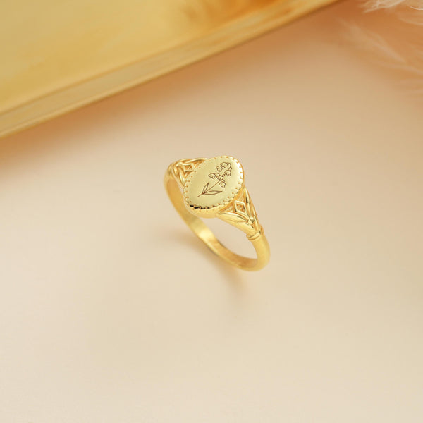 14K Gold Birth Flower Ring , Statement Birth Flower Rings , Gold Ring for Women , Custom Mother Floral Ring , Personalized Ring,Jewelry Gift