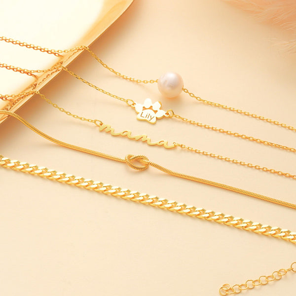 14K Gold Bracelet for Women , Pearl , Paw , Mama , Knot , Curb Chain , Dainty Gold Bracelets , Christmas Gifts for Her , Gold Jewelry Gifts