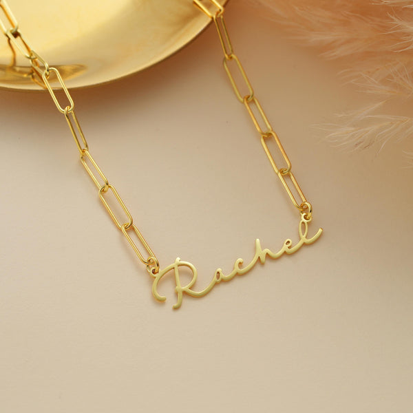 14K Gold Custom Name Necklace with Paperclip Chain , Paperclip Necklace , Everyday Gold Name Necklace , Personalized Jewelry ,Christmas Gift