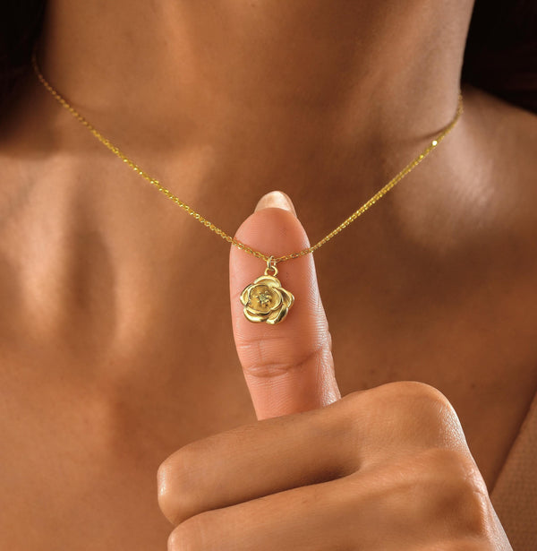 14K Gold Custom Birth Flower Necklace with Birthday Birthstone , Birthstone Necklace , Birthday Gift ,Personalized Jewelry Gift,Gift For Her