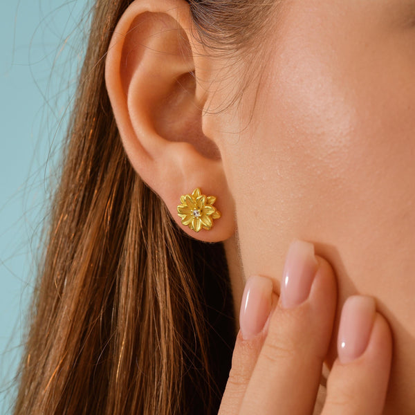 14K Gold Birth Stone Earring with Birth Flower , Birth Flower Earring , Birthday Gift for Her , Personalized Jewelry , Custom Gifts ,Earring