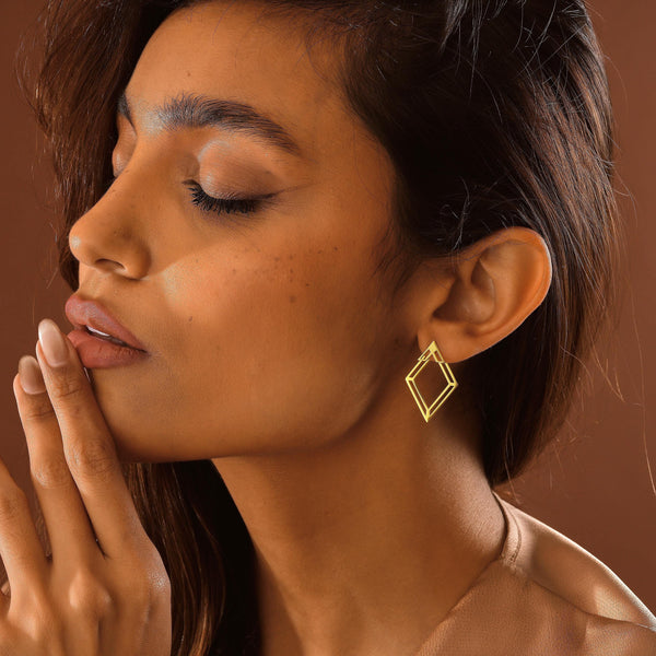 14K Gold Rhombus Stud Earring , Minimalist Gold Earring , Gold Stud Earring , Valentine's Day Gift , Earrings for Women , Gold Jewelry Gifts