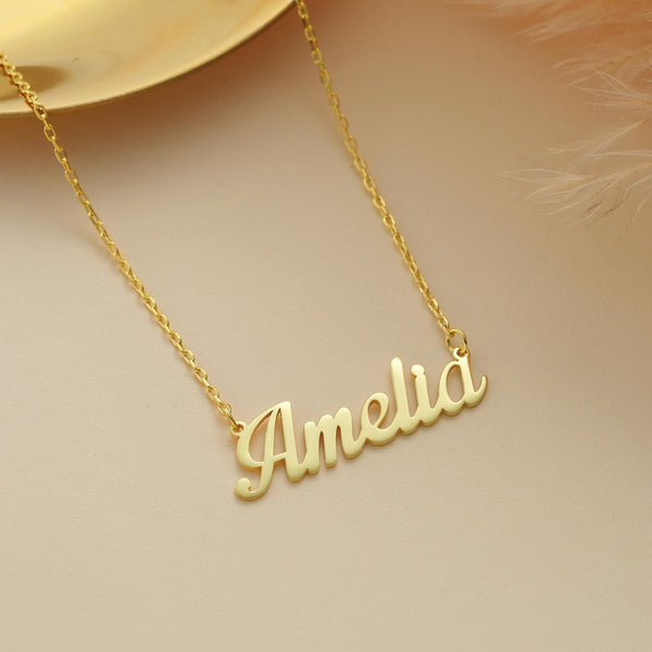 14K Gold Custom Nameplate Necklace , Gold Name Necklace , Personalized Jewelry Gift , Valentine's Day Gift for Her , Name Necklace for Women