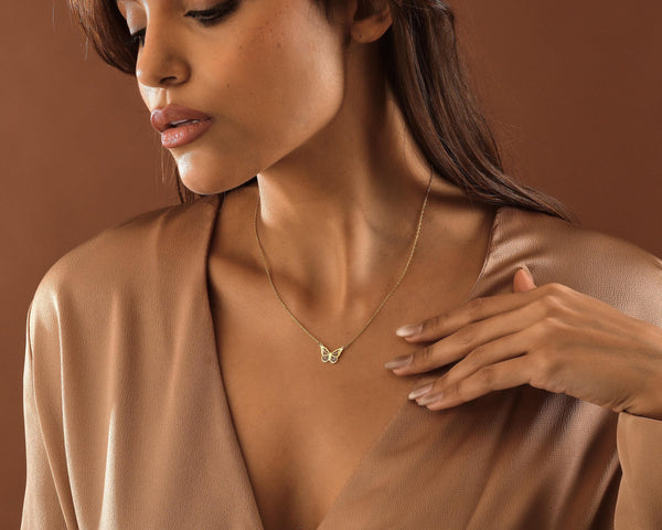 14K Gold Minimalist Butterfly Necklace , Necklace for Mom , Butterfly Necklace for Mother , Necklaces for Women , Mother's Day Gift , Gifts