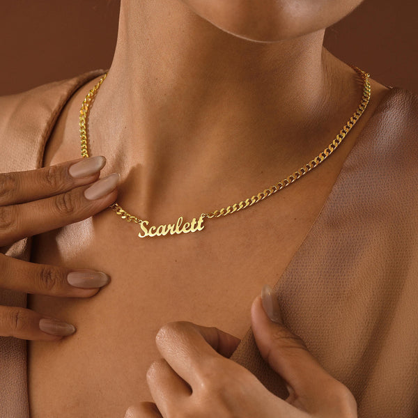 14K Gold Gothic Cuban Name Necklace , Curb Chain Necklace , Personalized Jewelry , Gold Necklaces,Custom Name Necklace ,Cuban Chain Necklace