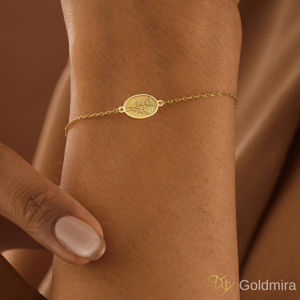 14K Gold Custom Birth Flower Charm Bracelet, Birth Month Bracelet , Gold Mother's Bracelet Gift , Bridesmaids Gift, Christmas Gifts,Birthday