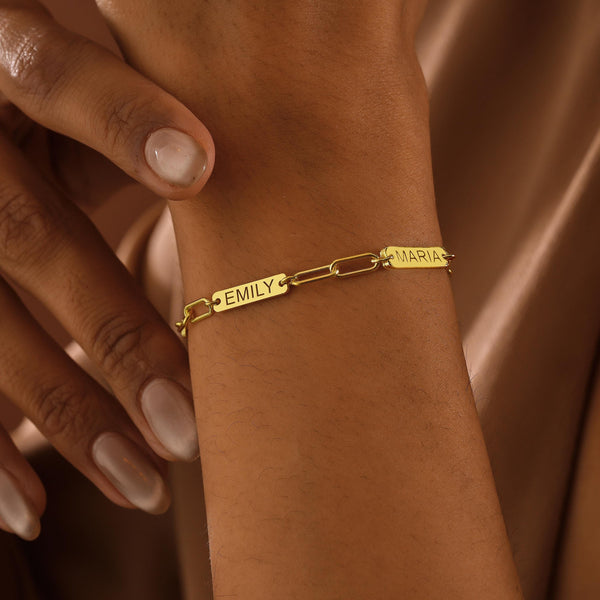 Custom Paperclip Bar Name Necklace or Bracelet , 14K Gold Name Necklace , Personalized Jewelry , Christmas Gift , Gifts for Her , Link Chain